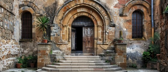 Stone medieval altar gate entrance