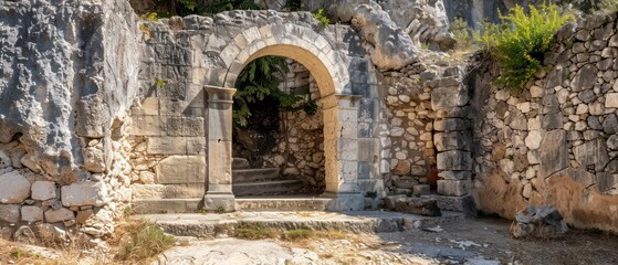 Stone medieval altar gate entrance