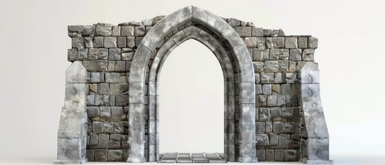 Stone medieval altar gate entrance, white background