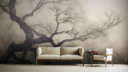 interior design tree branch wallpaper, interior design with trees vibe wallpaper background, tree branch
