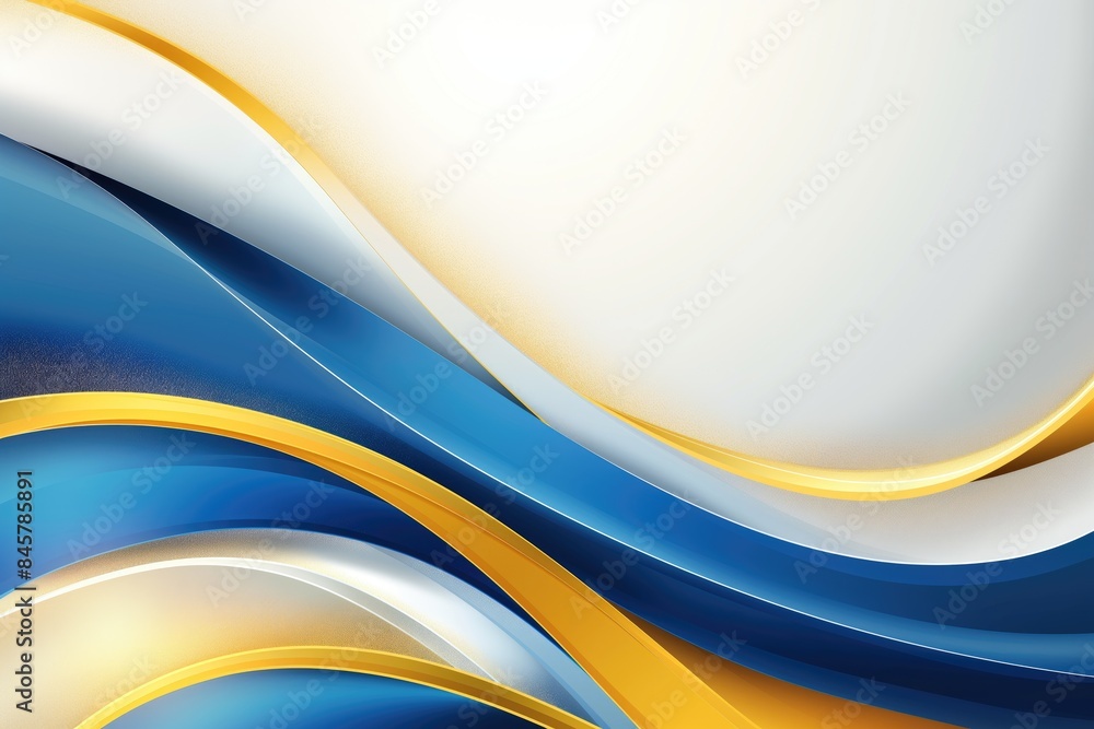 Poster abstract modern art with blue and yellow curves, dynamic wave pattern, and smooth gradient backgroun