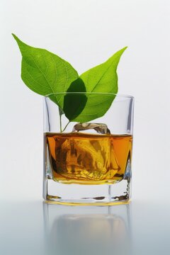 Whiskey Cocktail. A Drunken Mix of Liquid Whiskey with Ice and Freshness