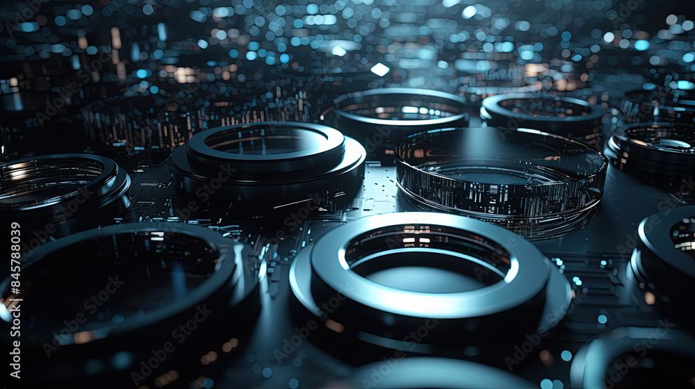 Aufkleber Technology abstract background with hud styled round interface elements in neon tech light.