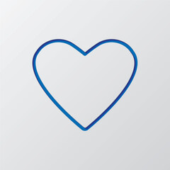 Heart vector simple icon. Flat design. Paper cut design. Cutted blue symbol with shadow. Gray background