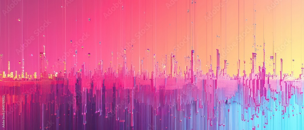 Poster gradient and complimentary colors with solid glitch patterns, holographic art