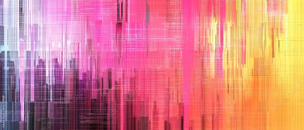 Poster gradient and complimentary colors with solid glitch patterns, holographic art