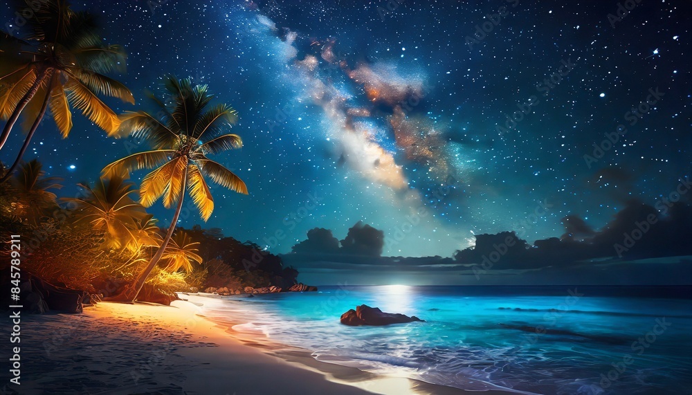 Poster tropical island at night