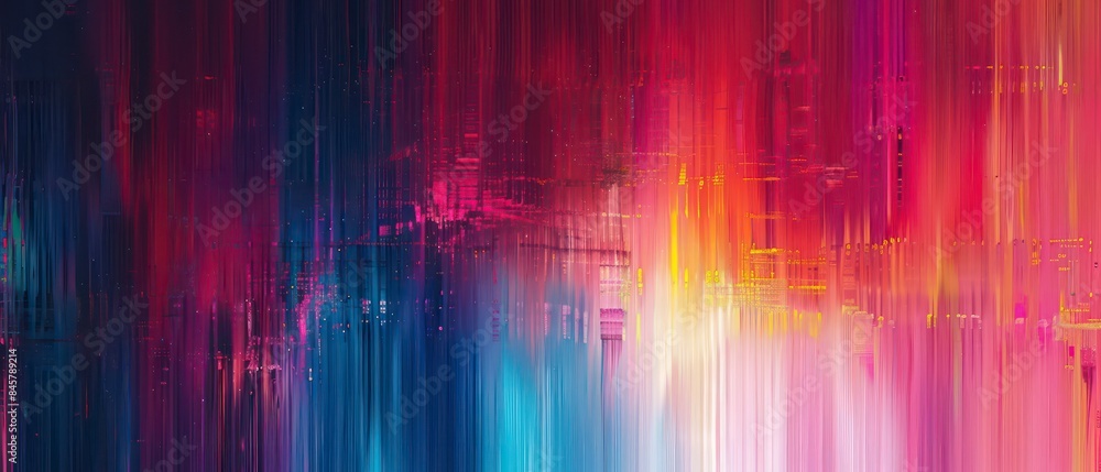 Poster gradient and complimentary colors with solid glitch patterns, holographic art