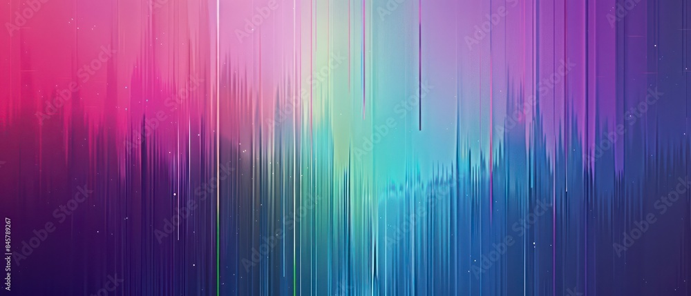 Poster gradient and complimentary colors with solid glitch patterns, holographic art