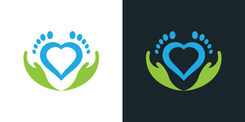 Creative foot care logo design with love element. Premium Vector