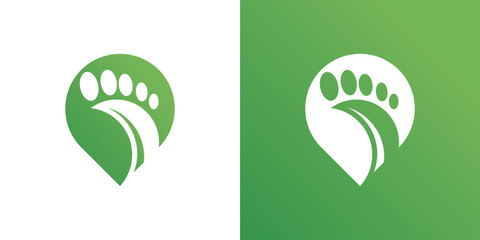 Foot care pin logo design vector, with foot concept and pin logo design. Premium Vector