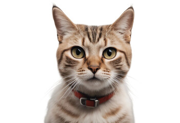 Obraz premium Surprised cat with red necklace isolated on transparent background cutout