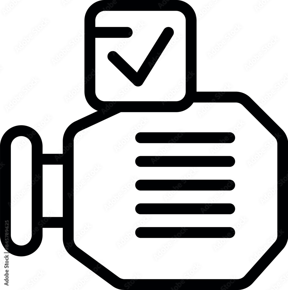 Poster line icon of an engine with a check mark, representing a successful quality control check