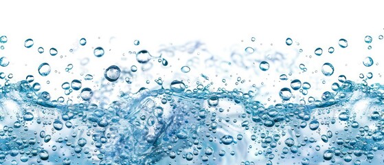 Water and air bubbles float gracefully over a pristine white background, creating a fresh, clean look
