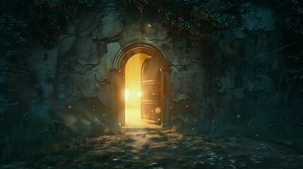 A doorway leading to a bright light symbolizing new beginnings and opportunities
