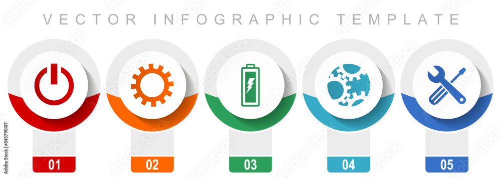 Aufkleber industry icon set, miscellaneous vector icons such as power, cogwheel, battery and tools, modern des