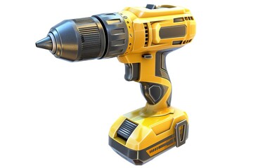 Fototapeta premium High-quality image of a modern yellow cordless drill. Ideal for construction and DIY projects. Perfect for tool catalogs or instructional guides. Realistic and detailed design. Generative AI