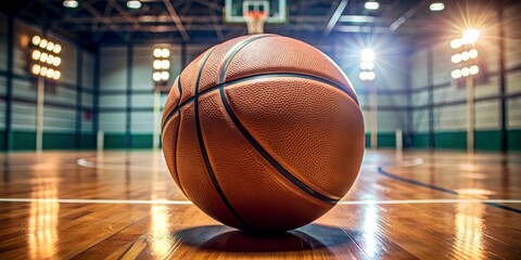 Banner, background close-up of a basketball in sports hall