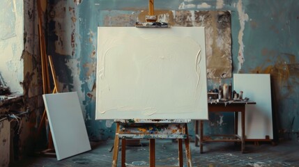 Blank canvas awaits in a creative studio. Mockup