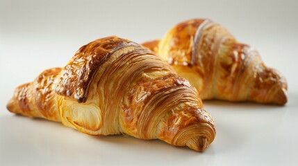 Two croissants on white background emphasize isolated white, geometric still life abstract minimalism