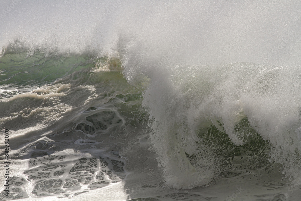 Sticker crashing green wave close-up