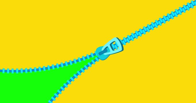 Transition zipper wipe across color yellow screen background. Cartoon animation preset good for any use. Motion design element. Business, art, fashion, etc...
