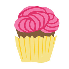 Cupcake vector doodle illustration isolated white background, cupcake clip art for Anniversary, birthday greeting card, holiday poster, cooking book, cafe menu decoration. Cupcake with cream, muffin