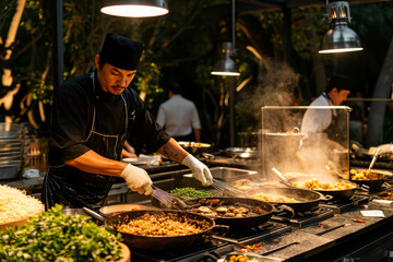 Young Chef Cooking at a Live Cooking Station