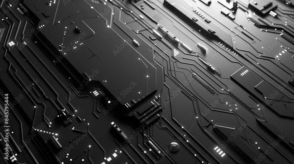 Poster black circuit board with illuminated pathways