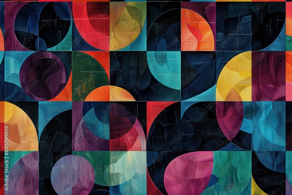 Wall mural abstract geometric pattern with overlapping shapes and bright colors digital art