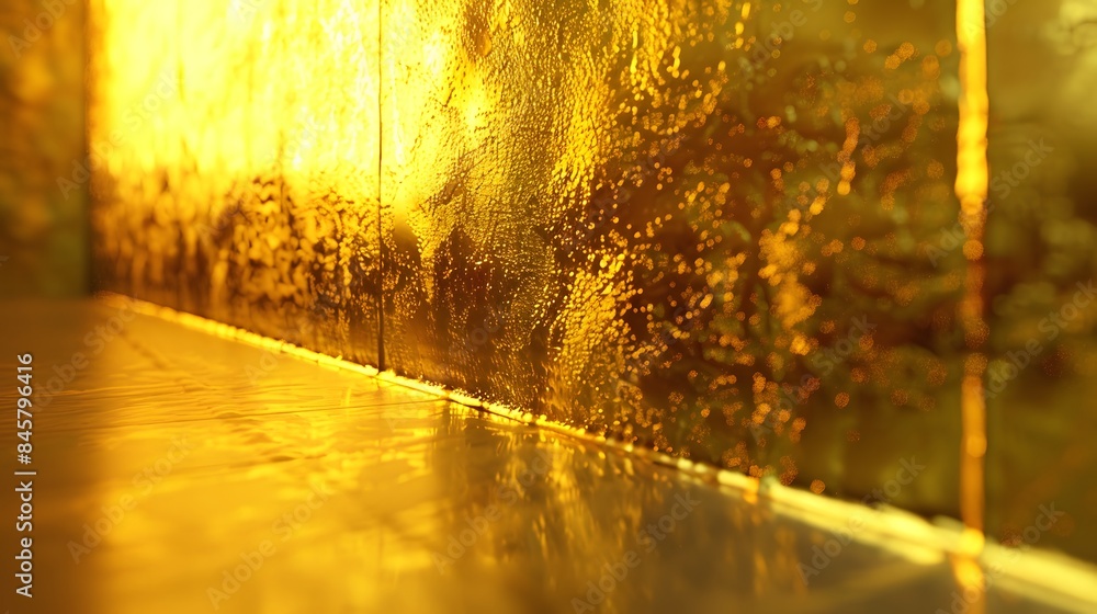 Poster golden textured wall with warm light reflecting on its surface, creating a luxurious and rich visual