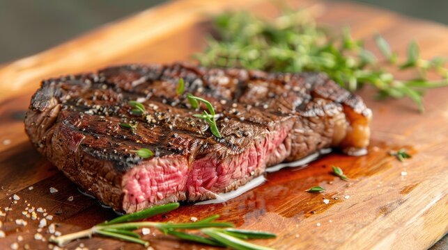 Tender medium rare steak for midday meal