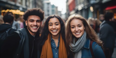 A Multicultural Group of Young Friends Enjoying Each Other's Company in the City. Concept Friendship, Diversity, Urban Living, Socializing, Cultures