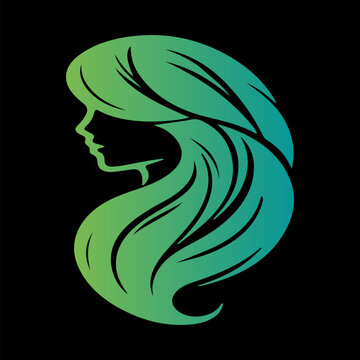 recommend clip art: Creative luxury beauty woman hair style black logo design silhouette with white background.