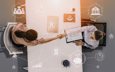 Finance and Money Transaction Technology Concept. Icon Graphic interface showing fintech trade...