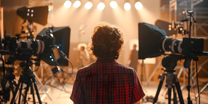 Director in the spotlight Casting decisions in the film industry from behind. Concept Film Industry, Casting Decisions, Director's Role, Behind-the-Scenes, Filmmaking