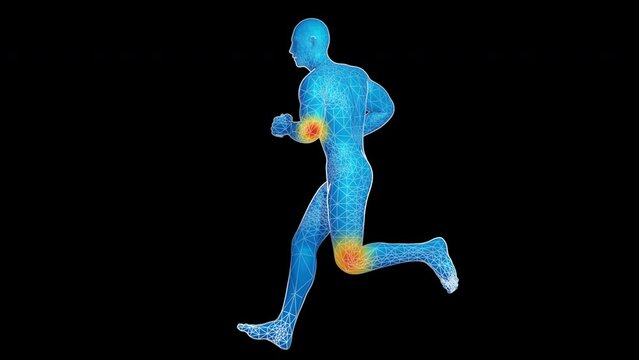 bucle de hombre 3d corriendo con puntos de inter&eacute;s en articulaciones de rodilla y codo.