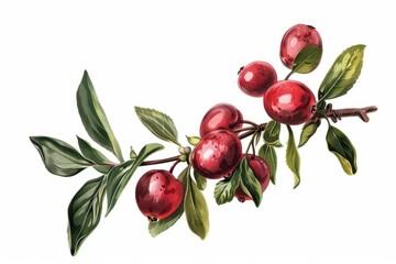 antique botanical illustration of cranberry plant isolated on white
