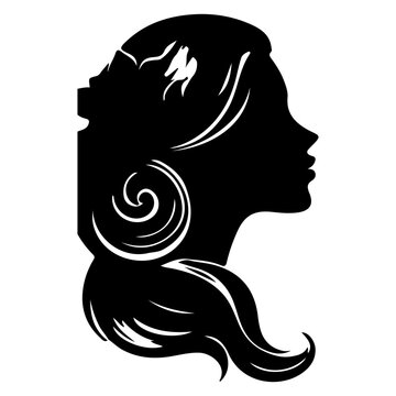recommend clip art: Creative luxury beauty woman hair style black logo design silhouette with white background.