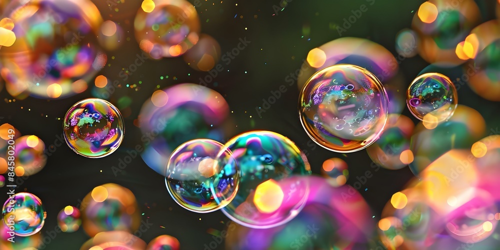 Poster ai-powered generative cleaning simulation featuring realistic colored bubbles. concept cleaning simu