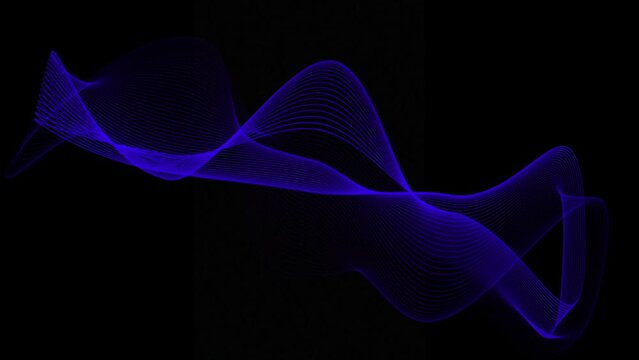 Abstract blue line animation with four colour accents, spinning and flowing 3D objects, made with line art, rotating elements on the black background, backdrop motion graphic