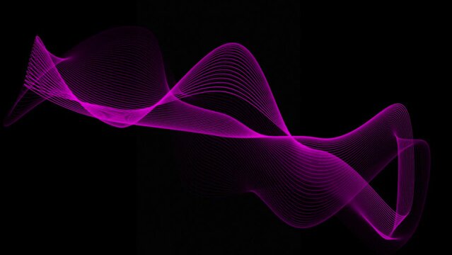 Abstract pink line animation with four colour accents, spinning and flowing 3D objects, made with line art, rotating elements on the black background, backdrop motion graphic