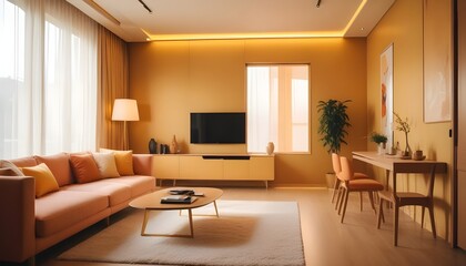 inimalist interior design style, futuristic home office, sleek furniture, state of the art technology