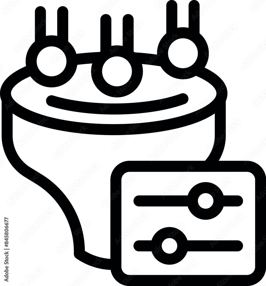 Poster line icon of a smart home device controlling room temperature with a mobile app