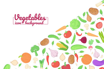 Vegetables flat icons. illustration, card, posters, banners. diagonal background.