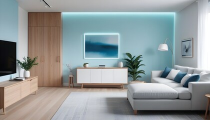 Fototapeta premium inimalist interior design style, futuristic home office, sleek furniture, state of the art technology