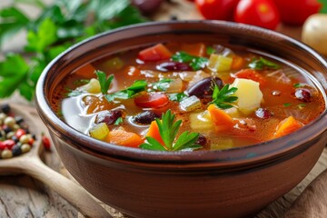 Classic Italian minestrone soup with veggies