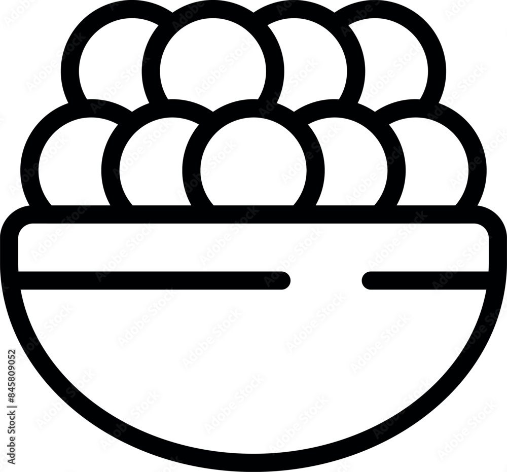 Poster simple line drawing of a bowl overflowing with round objects, symbolizing abundance and prosperity