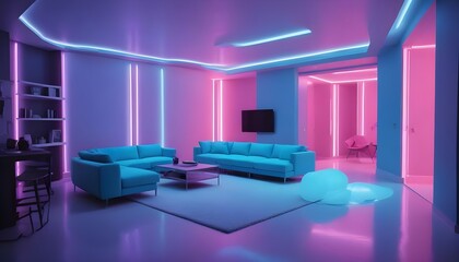 inimalist interior design style, futuristic home office, sleek furniture, state of the art technology