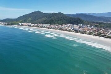 Aerial View of Praia Grande beach at Ubatuba, Sao Paulo, Brazil
